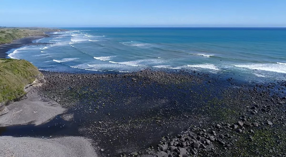 The rocky points and boulder reefs along the Opunake coast, Opunake surf spot, Taranaki / SH45, New Zealand.