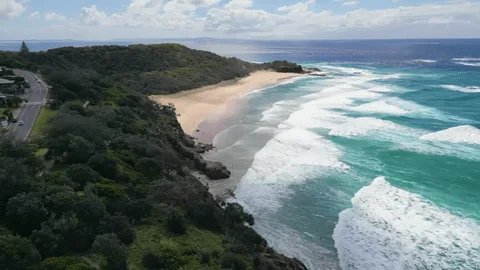 Whangapoua from the air, the driveable bay where the New Chums walk starts at the north end, Whangapoua / New Chums surf spot